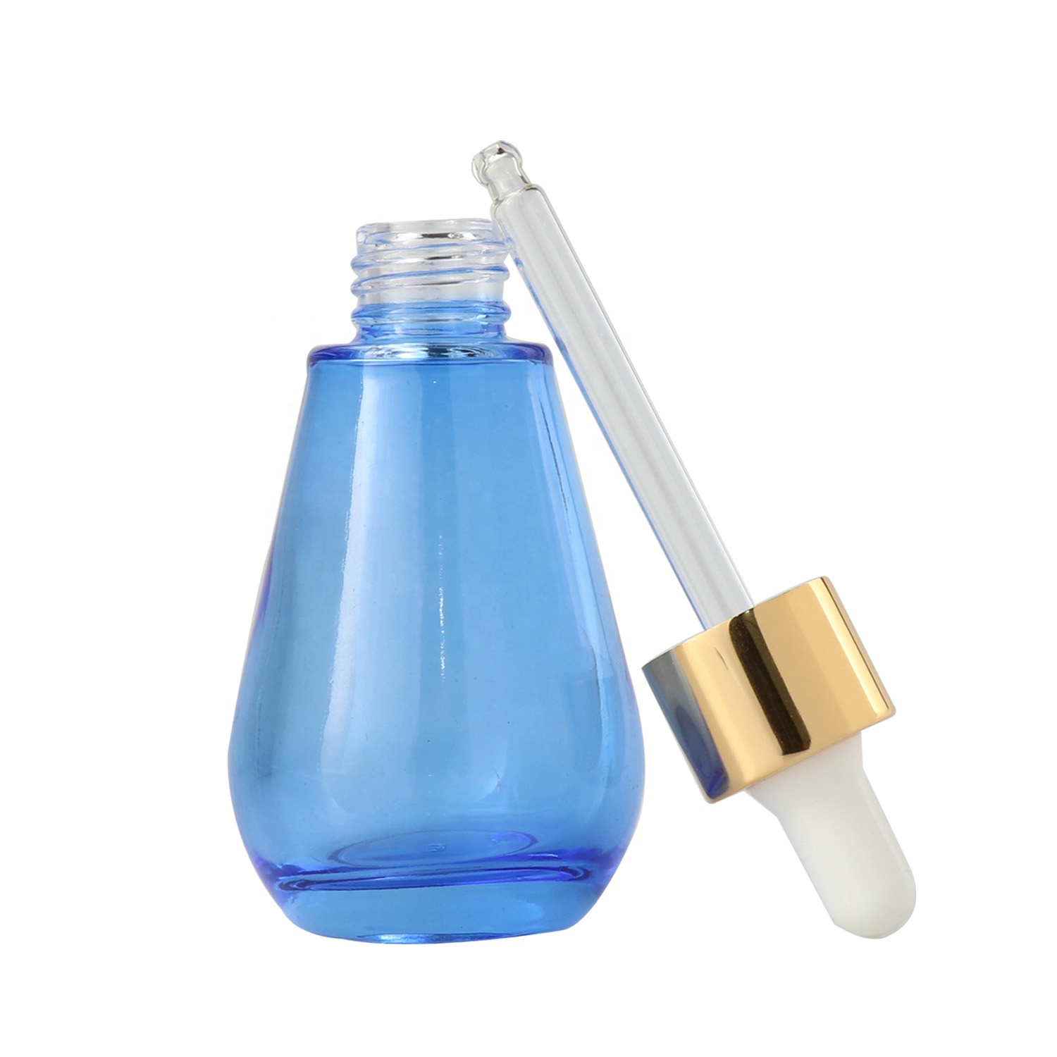 2020 New Empty Clear Green Blue Glass Luxury Flat Essential Oil Bottle Serum Fancy Pink Dropper Bottle 30ml
