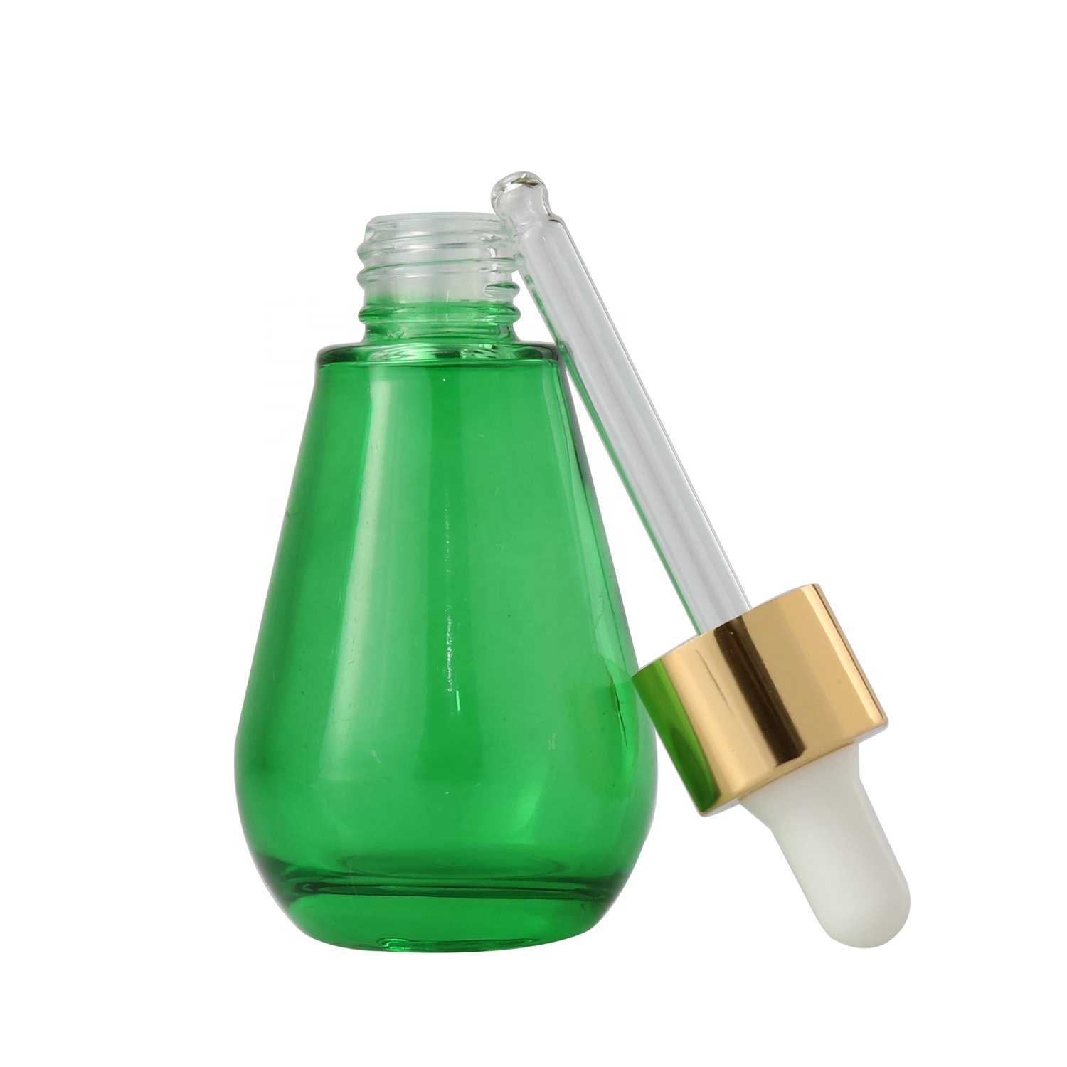 2020 New Empty Clear Green Blue Glass Luxury Flat Essential Oil Bottle Serum Fancy Pink Dropper Bottle 30ml