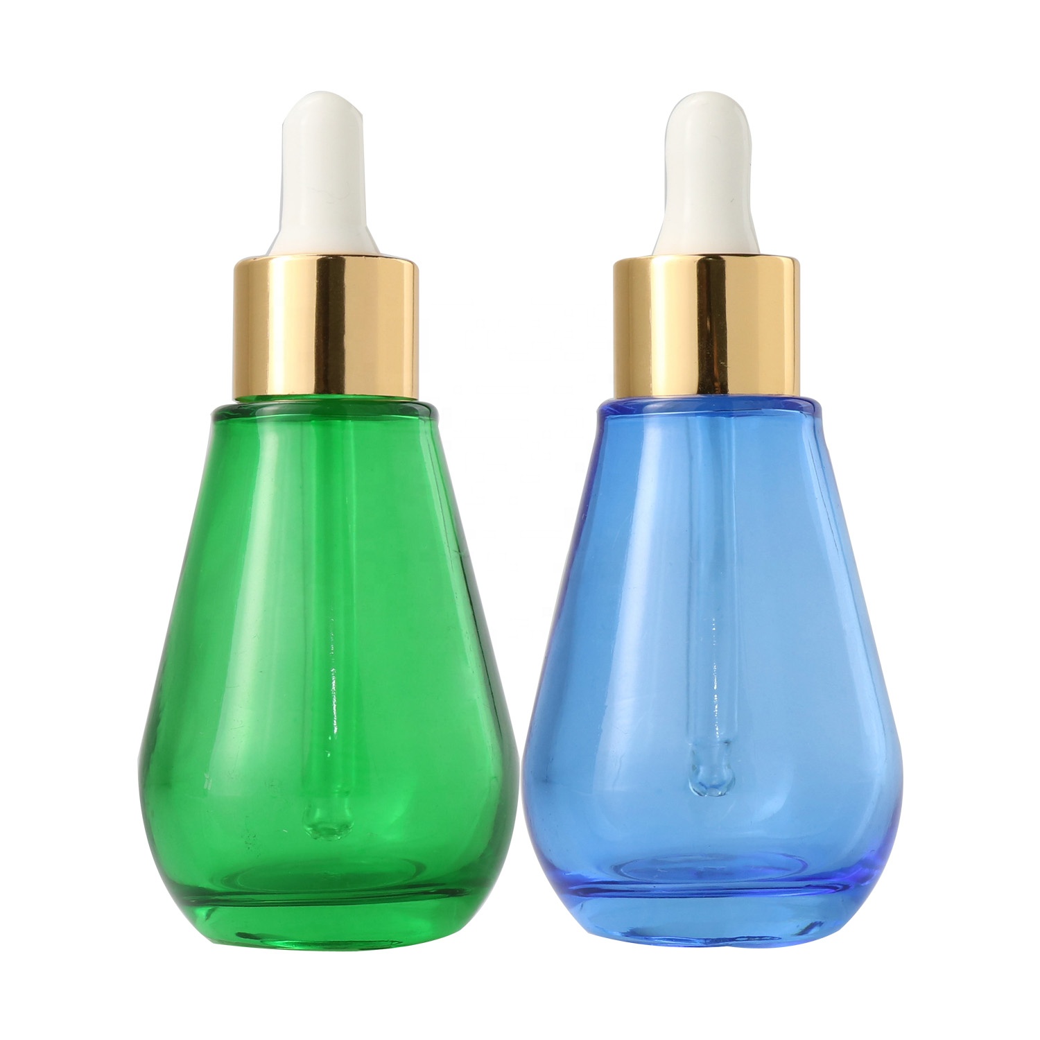 2020 New Empty Clear Green Blue Glass Luxury Flat Essential Oil Bottle Serum Fancy Pink Dropper Bottle 30ml