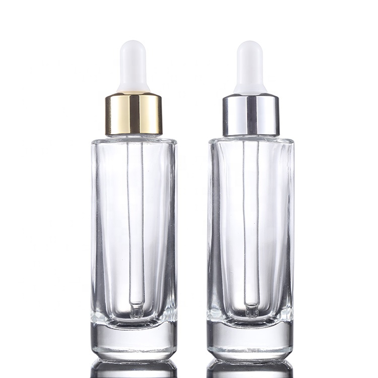 2020 New cosmetic packaging 20ml 30ml 50ml Empty clear square glass bottle with dropper