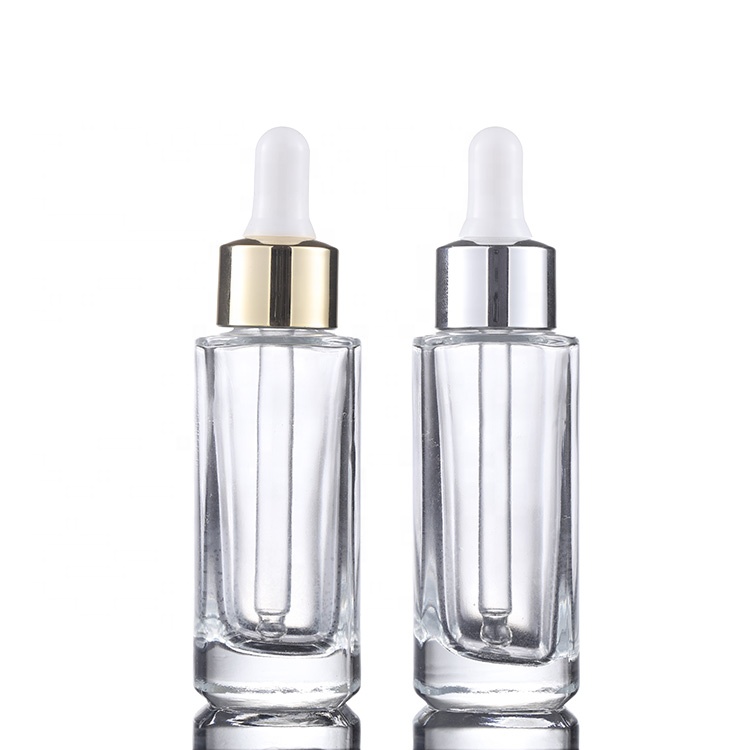 2020 New cosmetic packaging 20ml 30ml 50ml Empty clear square glass bottle with dropper