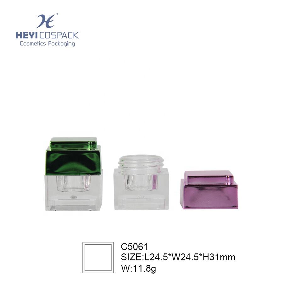 2020 New design 11.8g plastic empty clear transparent container square jars packaging packing cosmetic jar with lid