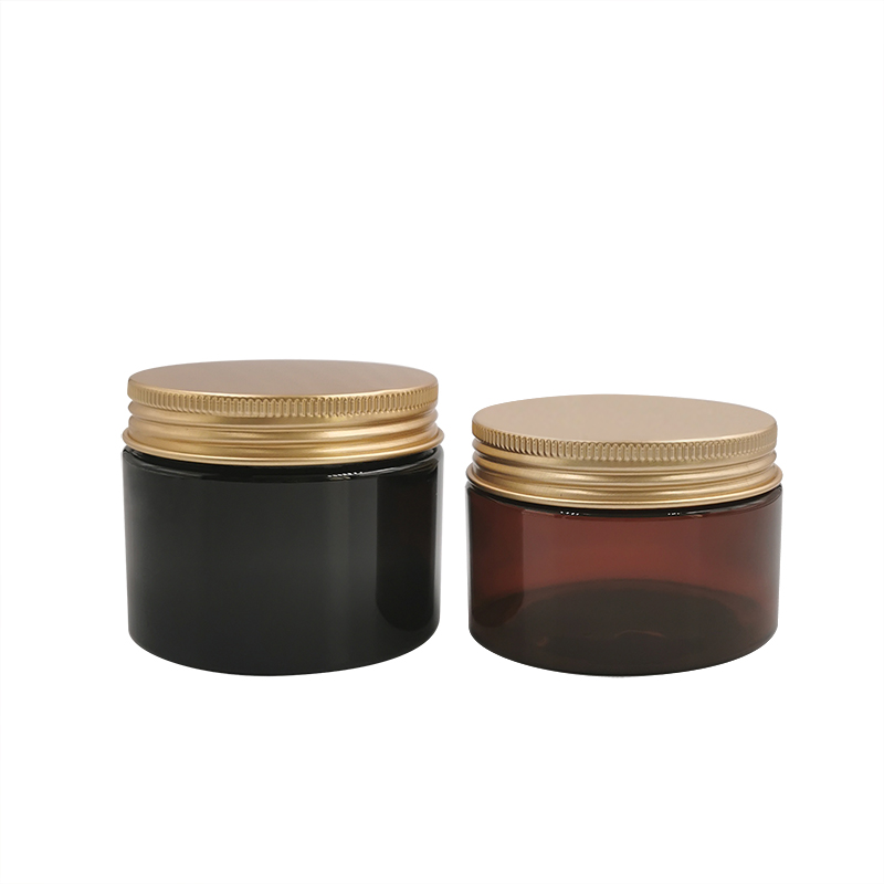 2020 New design aluminium lid round amber  jar food grade 100ml 250ml 300ml 500ml pet plastic cream  jar