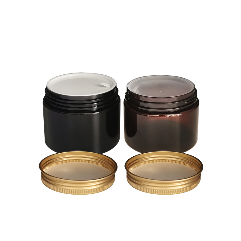 2020 New design aluminium lid round amber jar food grade 100ml 250ml 300ml 500ml pet plastic cream jar