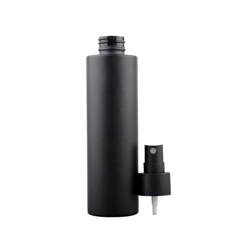 2020 New developed luxury cosmetic packaging set frosted black glass bottle and jar with ashtree wooden cap