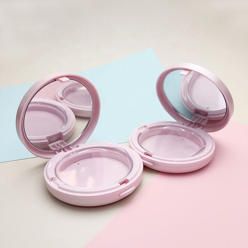 2020 Newest popular pink cosmetics makeup oil control pressed powder blush compact round case with mirror