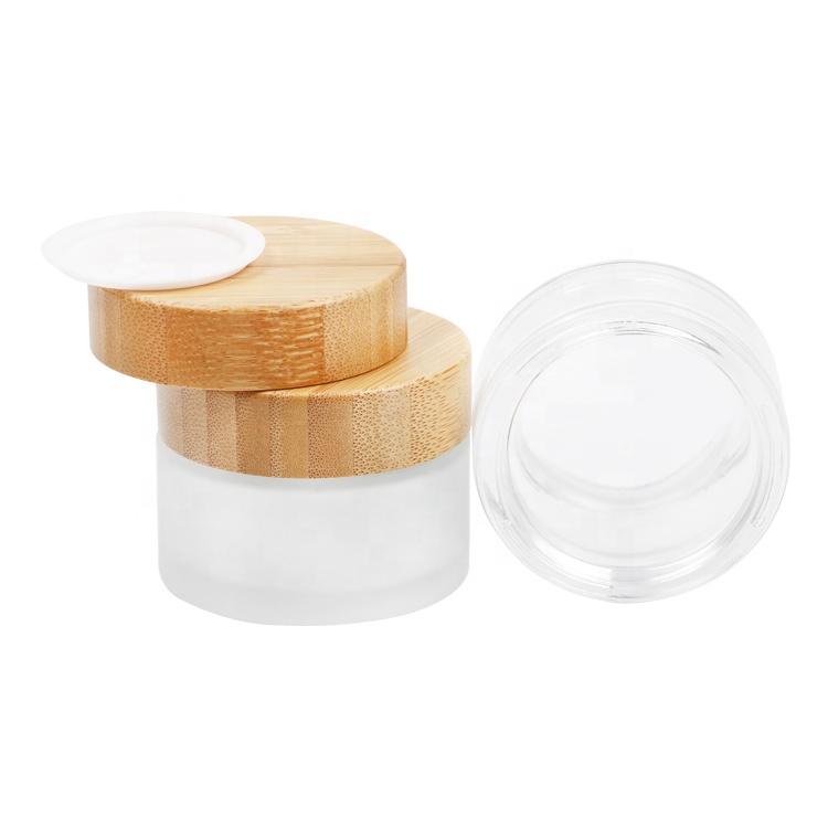 2020 Small Round Cosmetics Container 50g Frosted Bamboo Lid Glass Jar