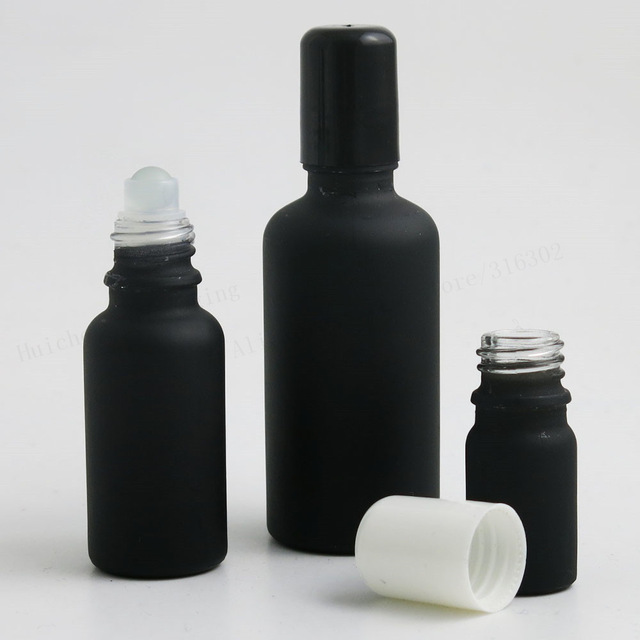 2020 Variety of styles wholesale price 5ml 10ml 15ml 20ml 30ml 50ml matte black glass roll on bottle with steel roller ball