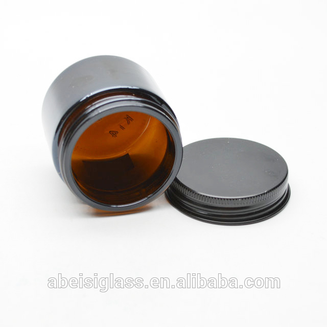 2020 Wholesale amber screw top glass jar with black lid for cosmetic cream packaging