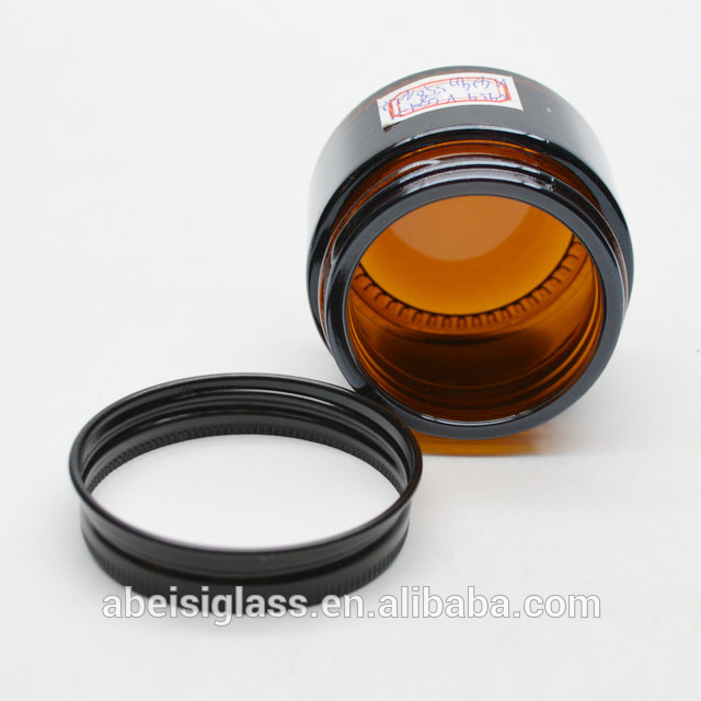 2020 Wholesale amber screw top glass jar with black lid for cosmetic cream packaging