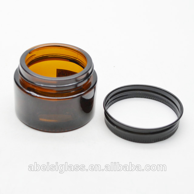 2020 Wholesale amber screw top glass jar with black lid for cosmetic cream packaging
