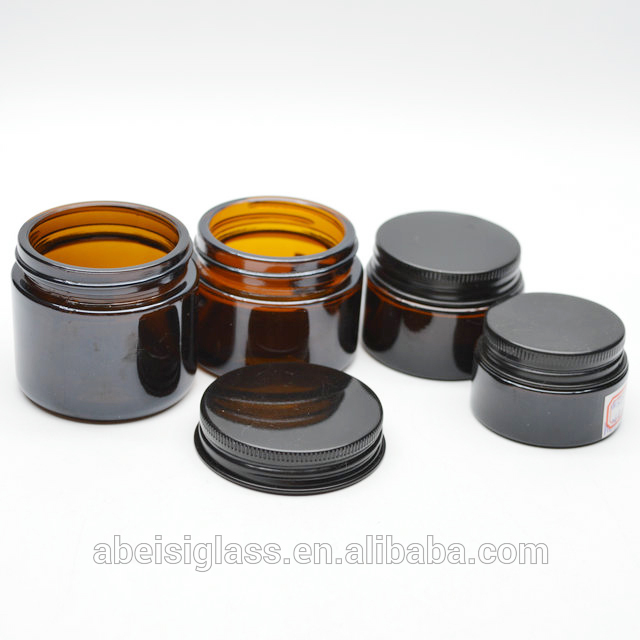 2020 Wholesale amber screw top glass jar with black lid for cosmetic cream packaging