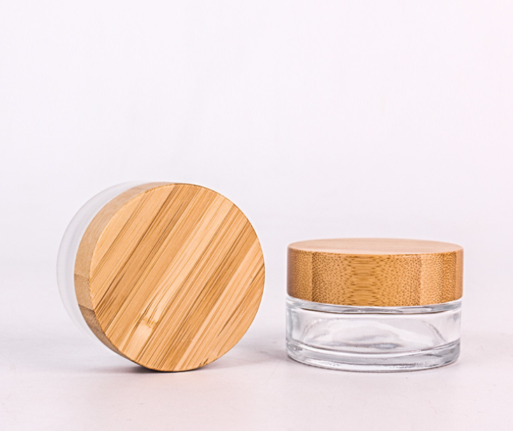 2020 factory direct sale high quality face cream beauty 15g 30g 50g 100g frosted clear glass cream jar with bamboo lid