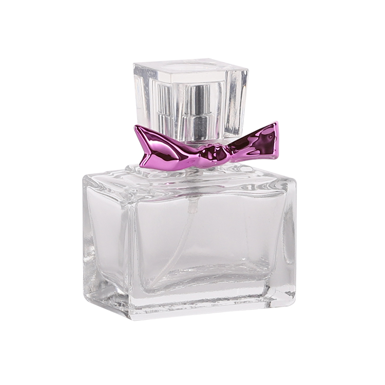 2020 free sample China manufacturer 25ml custom spray luxury empty glass square perfume bottle with fan belt
