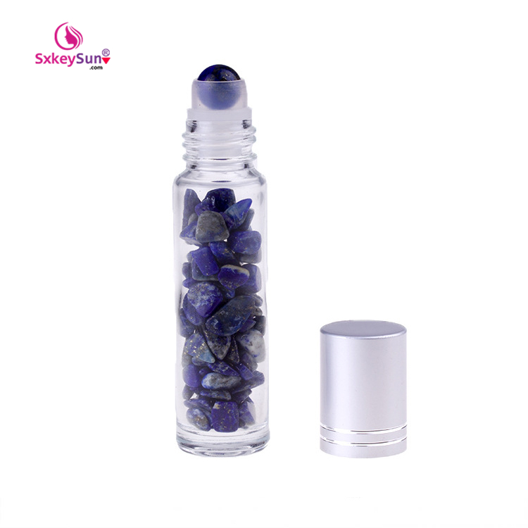 2020 gemstone roller ball bottles 10ml glass bottle roller ball with bamboo cover round roller ball bottles