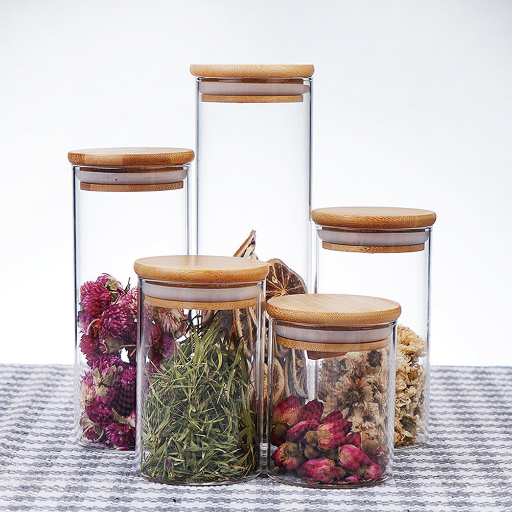 2020 handmade containers for sugar coffee tea storage glass jars with bamboo lid