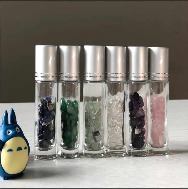 2020 hot sale 10ml clear perfume glass roll on bottle Wholesale custom roller glass bottle with gemstone roll on