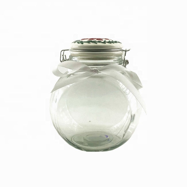 2020 hot sale glass jars and bottles with airtight lid and Glass Jar herbe with Lids Storage Food for Canning