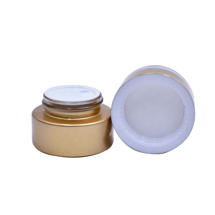 2020 hot sell 20g 30g empty gold cosmetic flat shoulder eye face cream glass jar with gold cap