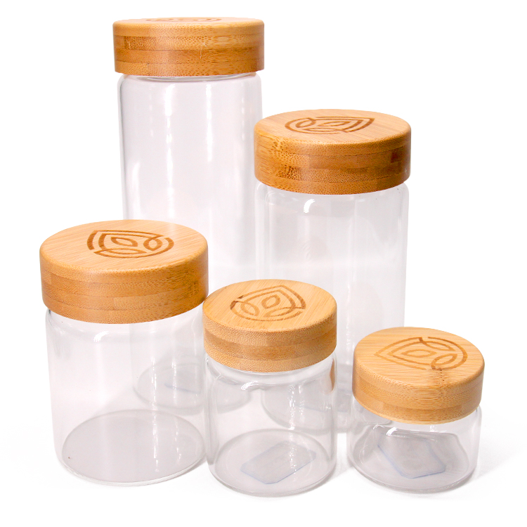 2020 hot sell borosilicate kitchen storage glass jar spice tea nut container with bamboo lid