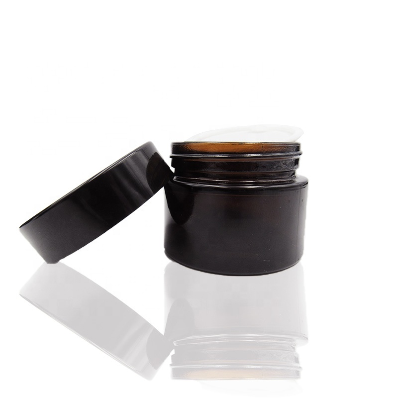 2020 luxury hot sale 30ml 1oz amber glass cream jar with black cap for cosmetic glass jar