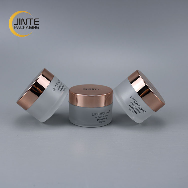 2020 new 30g 1oz PETG cosmetic packaging frost empty plastic jar with Shiny Metal Rose Gold Cap
