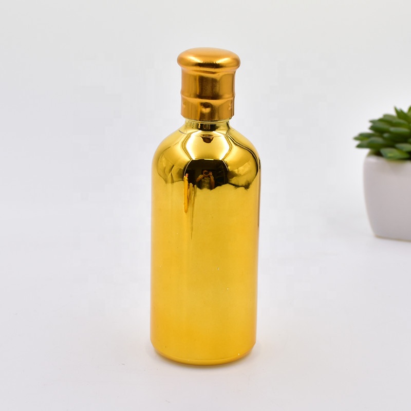 2020 new 5ml 10ml 15ml 20m l30ml 50ml 100ml gold plating round cosmetic essential oil glass bottles with dropper top