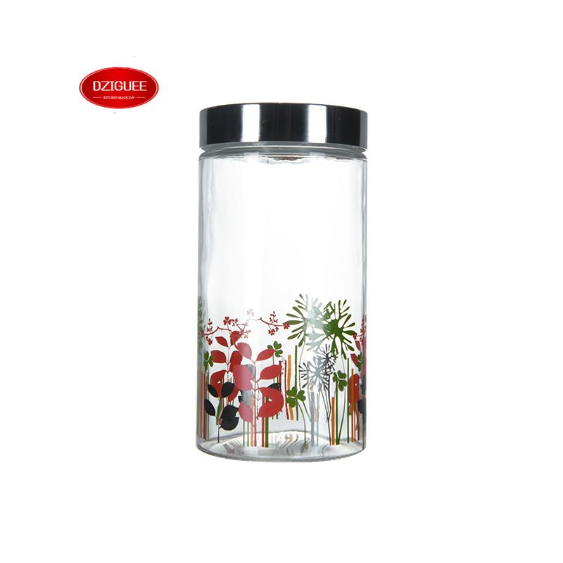 2020 new Modern  Hot Sale  Best Quality Sealed Waterproof Metal Cover Food Storage Glass Jar with Decal Ready Stock