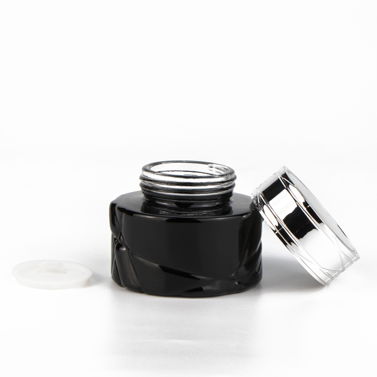 2020 new OEM 50g 30ml UV black empty cosmetics packaging glass jars facial cream container for skin care cream with silver lid