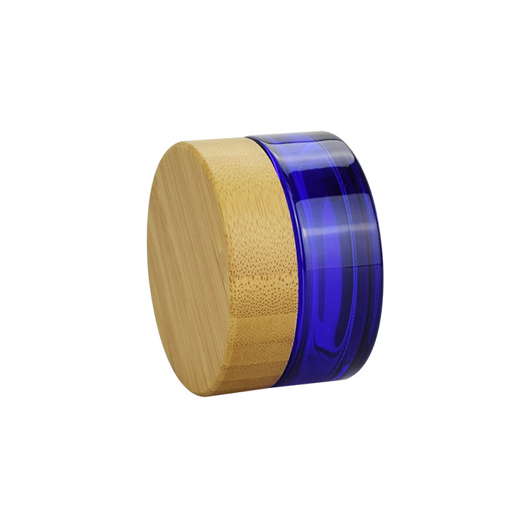 2020 new design 30g 1oz blue flat cosmetic cream jar with bamboo lid