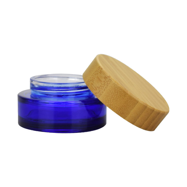 2020 new design 30g 1oz blue flat cosmetic cream jar with bamboo lid