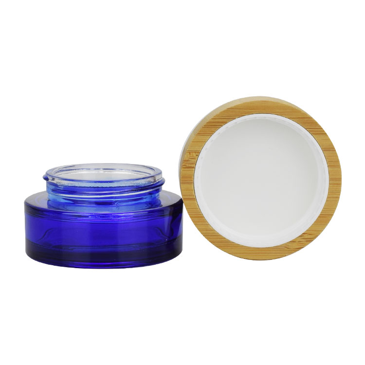 2020 new design 30g 1oz blue flat cosmetic cream jar with bamboo lid