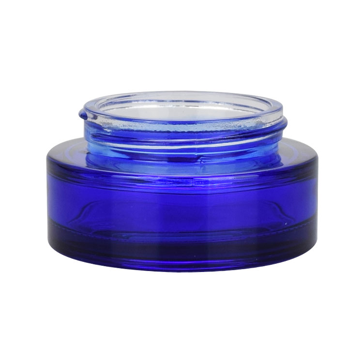 2020 new design 30g 1oz blue flat cosmetic cream jar with bamboo lid