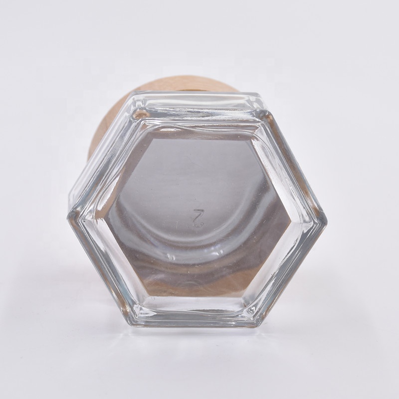 2020 new design 30ml clear hexagon glass honey jar face cream jar bottles jam pots for jam with screw top bamboo lid wooden cap