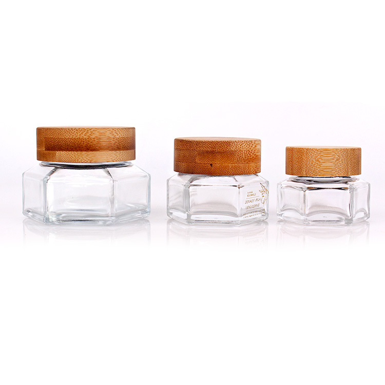 2020 new design customized 50ml/100ml large capacity glass cream jar with bamboo lid