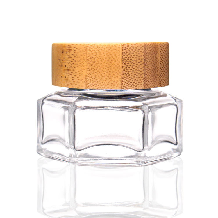 2020 new design customized 50ml/100ml large capacity glass cream jar with bamboo lid