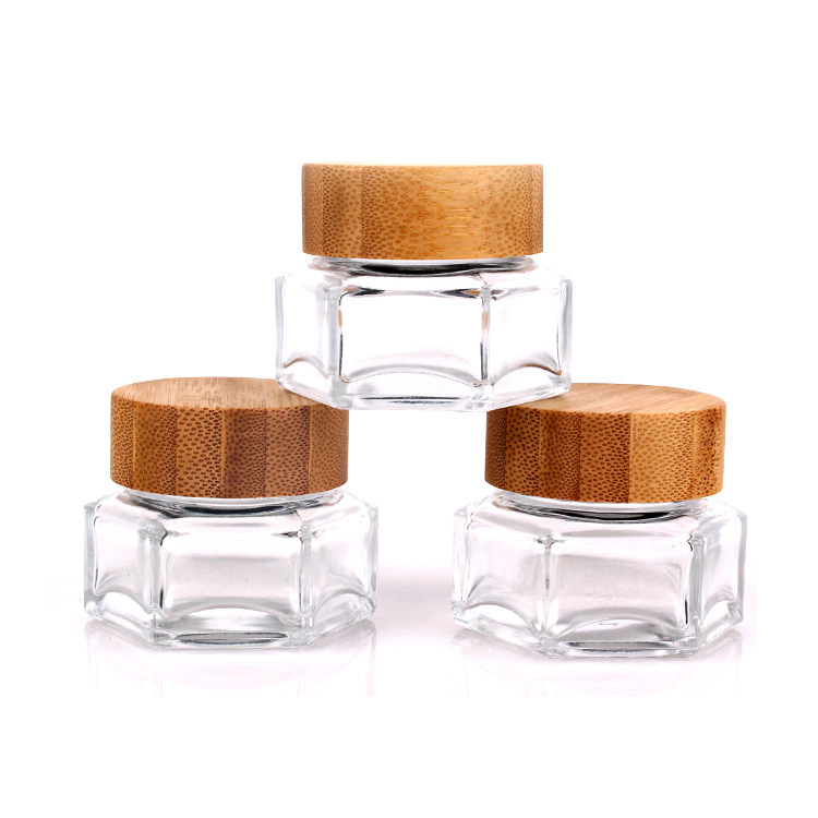 2020 new design customized 50ml/100ml large capacity glass cream jar with bamboo lid