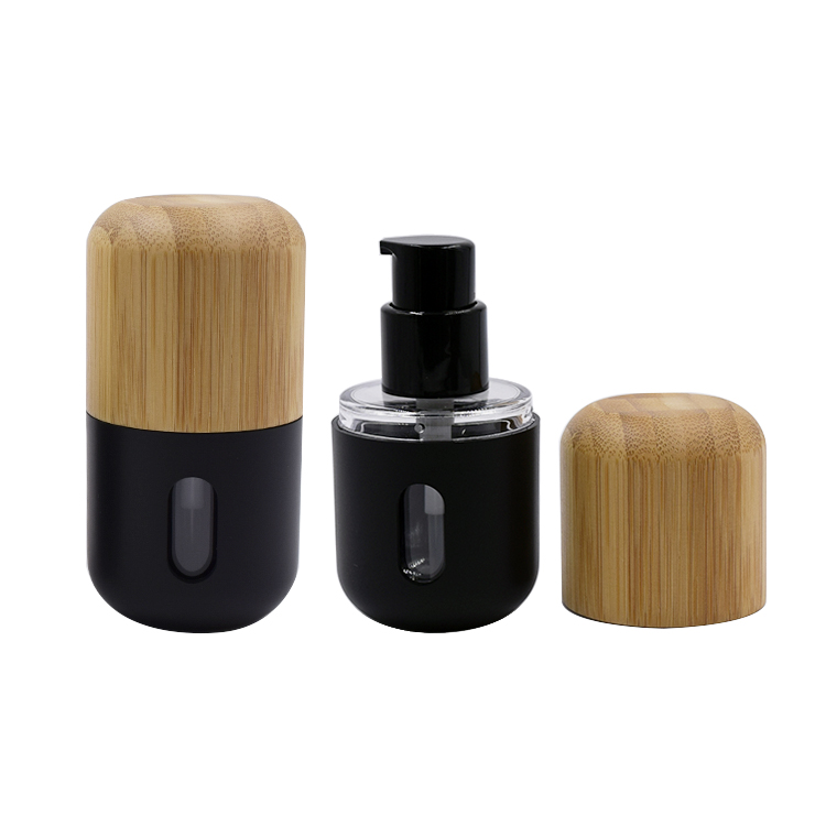 2020 new design eco friendly cosmetic packaging 30ml empty foundation pump bottle with bamboo cap
