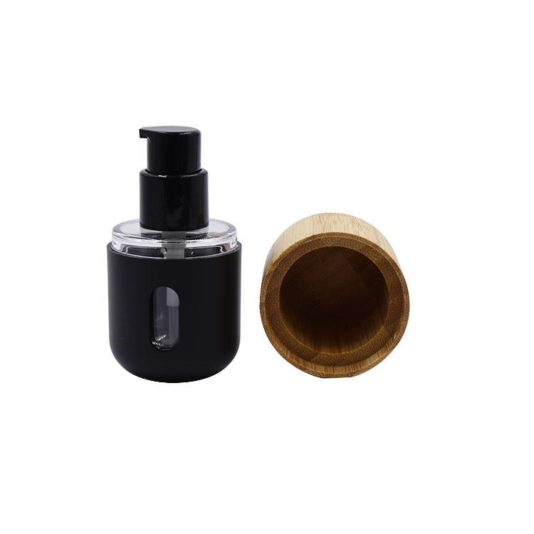 2020 new design eco friendly cosmetic packaging 30ml empty foundation pump bottle with bamboo cap