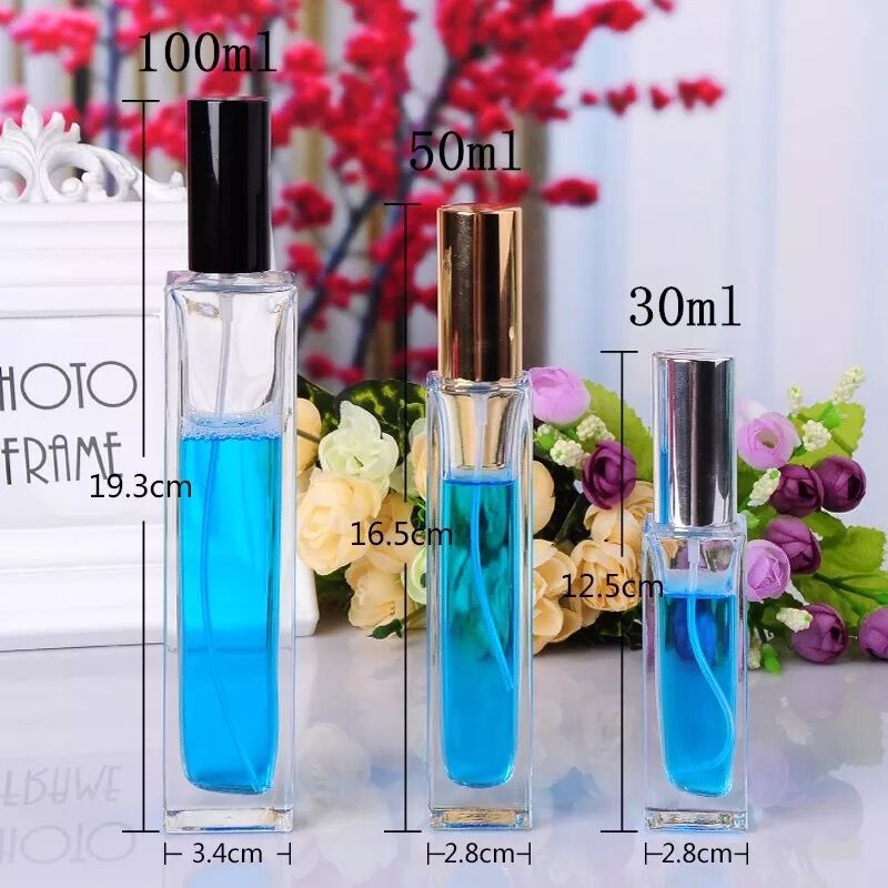2020 new inventions cosmetic packaging 10ml 30ml 50ml 100ml Empty clear square glass perfume bottle with spray