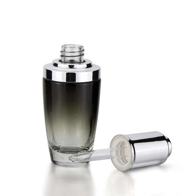 2020 new style 30ml 50ml clear glass serum dropper bottles with press button and dropper cap