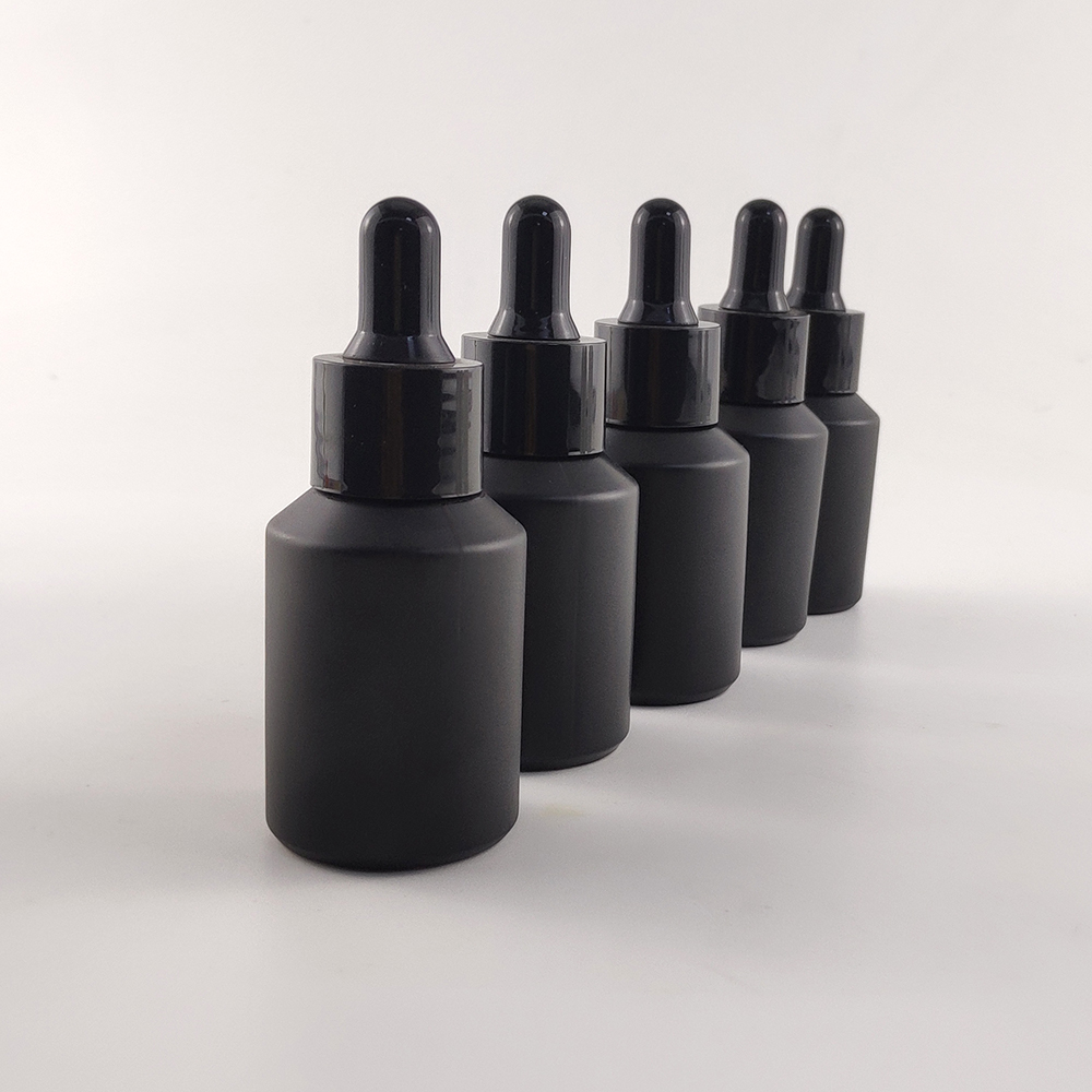 2020 premium serum oil packaging matte black white 1oz 30ml glass dropper bottles