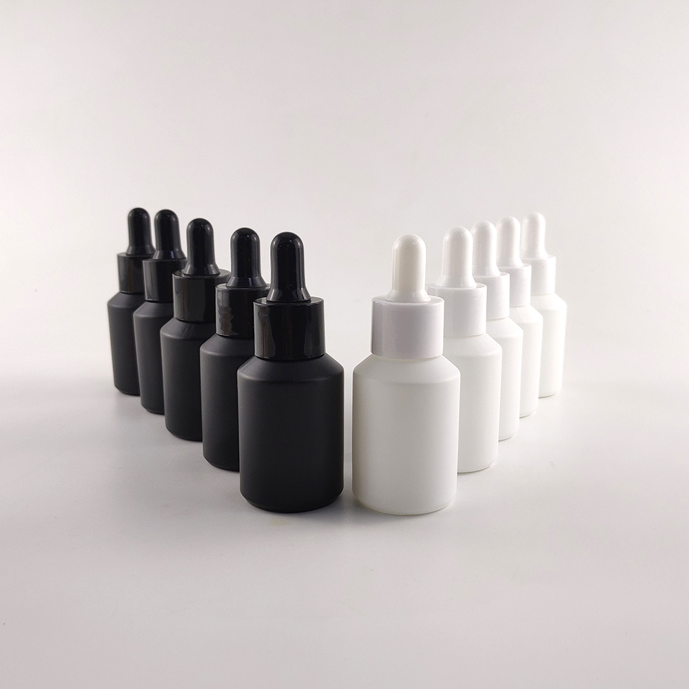 2020 premium serum oil packaging matte black white 1oz 30ml glass dropper bottles