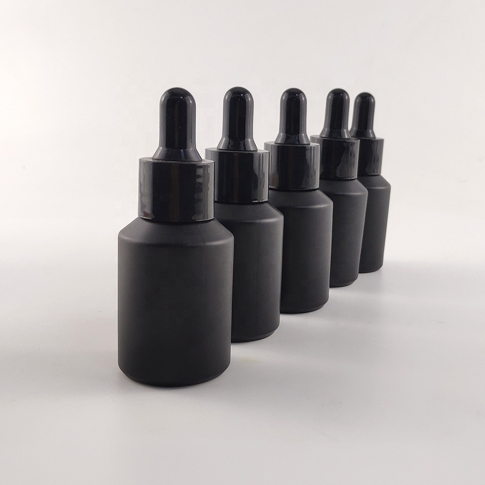 2020 premium serum oil packaging matte black white 1oz 30ml glass dropper bottles