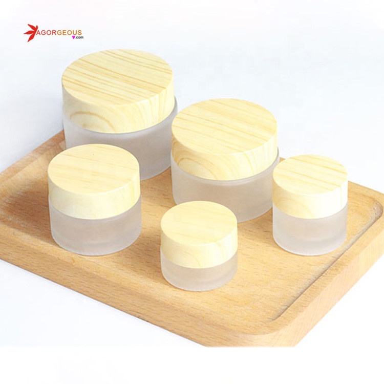 2020 round cosmetic packaging ceramic white glass lotion bottle serum container with wood lids cream 50ml bottles