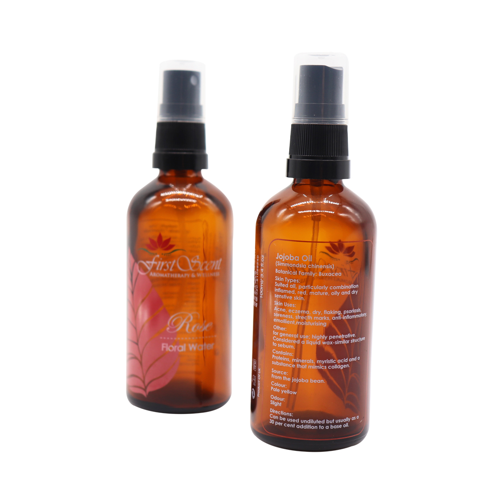 2020 spot hot sale 50ml 100ml amber spray glass bottle cosmetic packaging pressure pump oil bottle black spray bottle