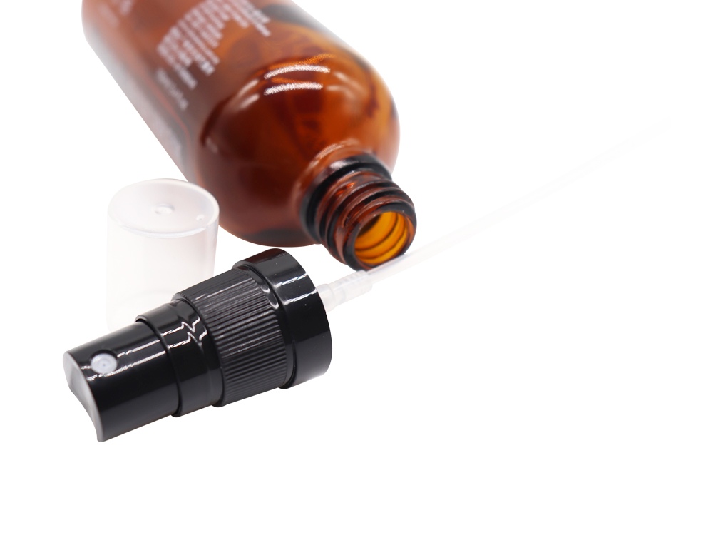 2020 spot hot sale 50ml 100ml amber spray glass bottle cosmetic packaging pressure pump oil bottle black spray bottle