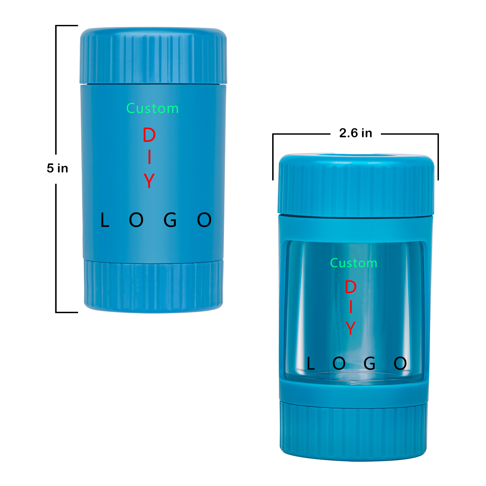 2021 Air Tight Custom LED Storage Jar plastic Appearance Container with Magnifier tube shaped ABS plastic Herb Glass jar liner