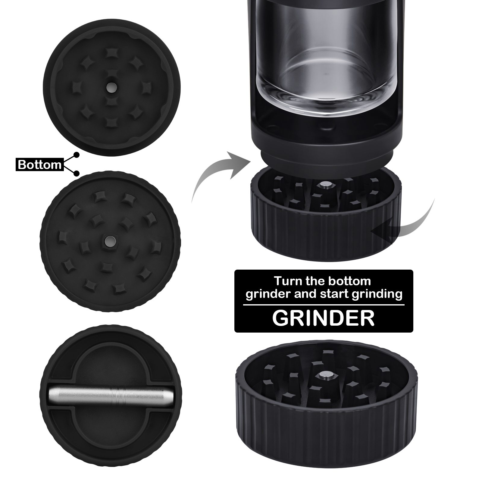 2021 Air Tight Custom LED Storage Jar plastic Appearance Container with Magnifier tube shaped ABS plastic Herb Glass jar liner