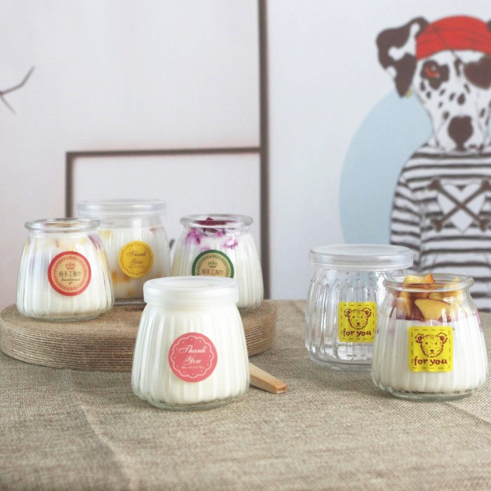 2021 Cheap 50ml 100ml food container yogurt milk clear glass bottles storage pudding jar with plastic lid metal lids